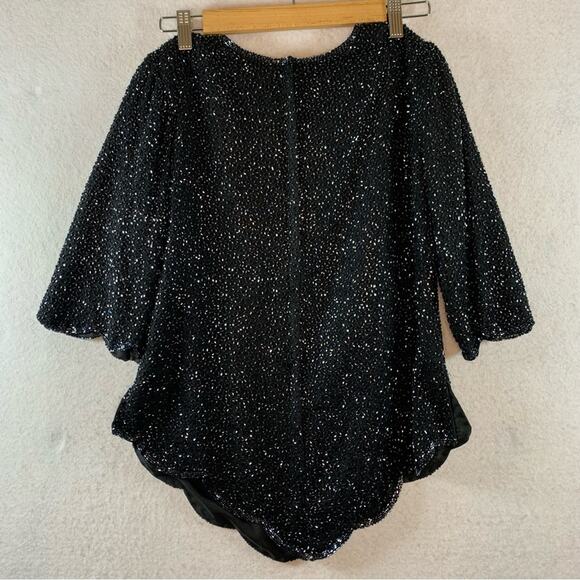 Womens Gorgeous Silk‎ Beaded Formal Blouse Sz XS Black Silk Scalloped Hem Lined - Picture 5 of 14